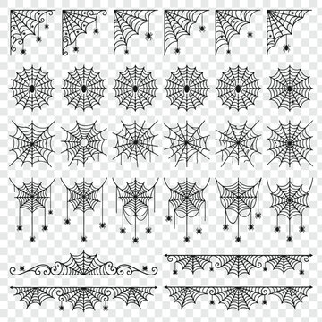 Set of spider web decorative borders and corner frames