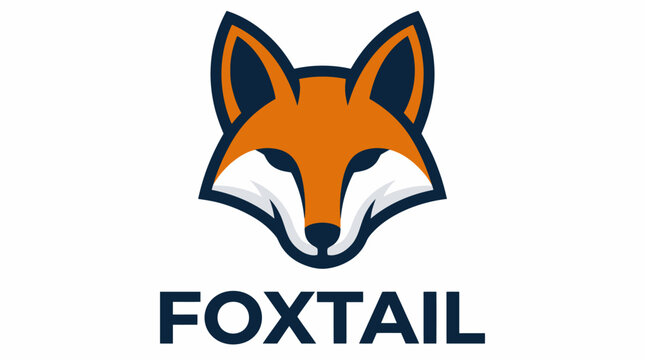 Modern fox head logo design for foxtail brand with vibrant orange and navy blue contour.