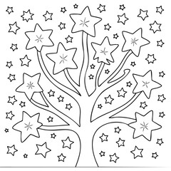 Fototapeta premium Magical Star Tree Illustration Featuring Curved Branches And Decorative Star Pattern Arrangement Isolated on a Transparent or White Background