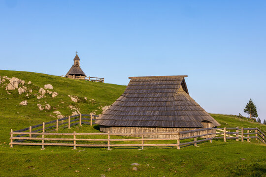 Traditional Shepherd's Hut and Church on Velika Planina, Slovenia