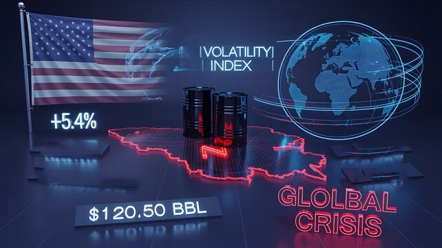Global financial crisis concept with stock market decline oil price volatility and economic recession