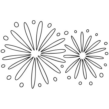 Minimalist Fireworks Line Art With Twin Starburst Patterns And Scattered Decorative Dots Isolated on a Transparent or White Background