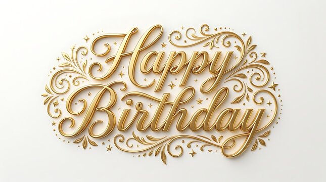 Elegant 3d gold happy birthday typography isolated on white background