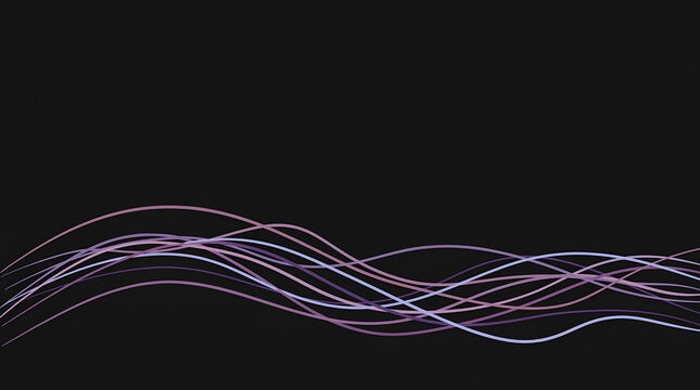 Purple and blue flowing curved lines on dark black background graphic