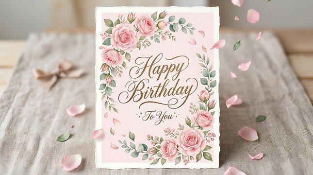 Happy birthday to you greeting card with pink roses