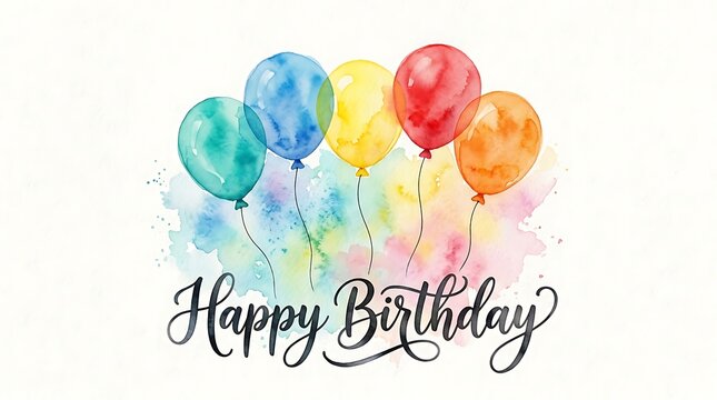 Watercolor happy birthday greeting card with colorful balloons