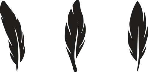 Three elegant black feather silhouettes designed with clean vector lines for modern artistic graphic projects © Mdmostakimhossain