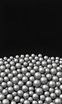 Abstract 3D render of shiny silver balls against a dark black backdrop