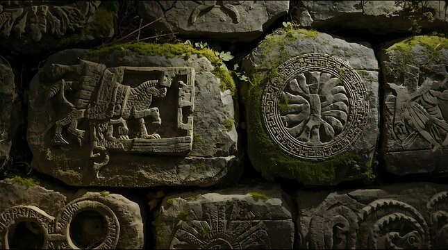 Ancient Stone Carvings with Indigenous Inspired Symbols and Mystical Heritage