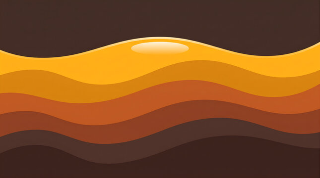 Abstract layered wavy lines in yellow orange and brown colors with glossy liquid effect