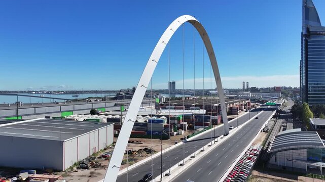 Modern Bridge In Montevideo Maldonado Uruguay. Iconic Structure Of Bridge Connecting Landmarks Streets. Landmark Town. District Skyline. Montevideo Maldonado.