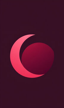 Abstract minimalist graphic pink crescent shape overlapping dark red circle on purple background