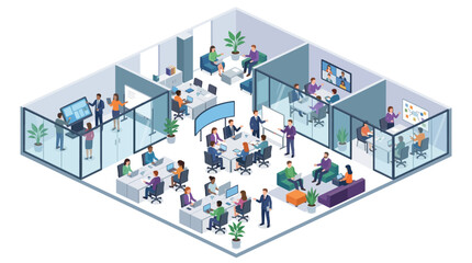 Fototapeta premium Isometric Illustration of People Working in a Modern Office