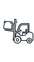 Naklejka premium Forklift truck lifting a cargo box minimalist line art icon