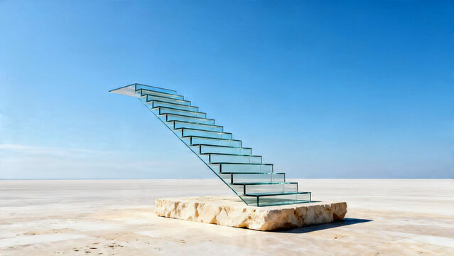  Minimalist transparent glass staircase leading to open sky