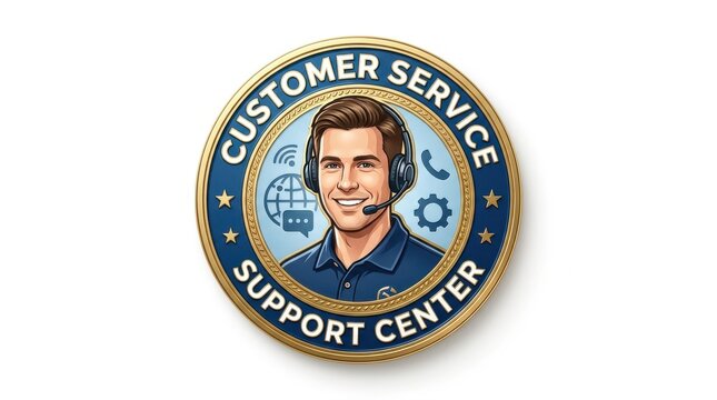 Professional Customer Service Representative Badge with Smiling Support Agent Portrait