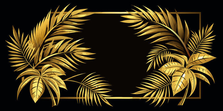 Elegant golden tropical palm leaves frame, vector
