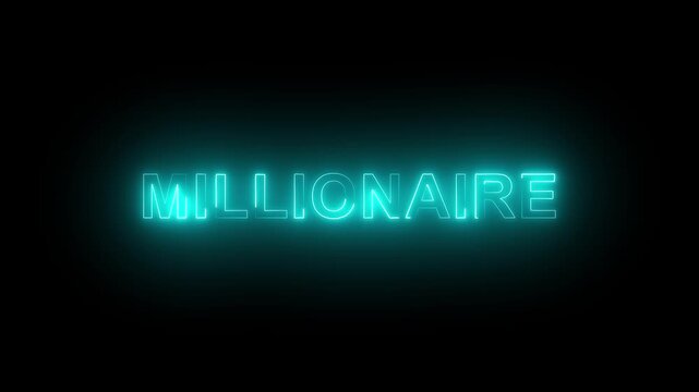 Flickering neon glowing millionaire text animated on black background. neon millionaire text animation