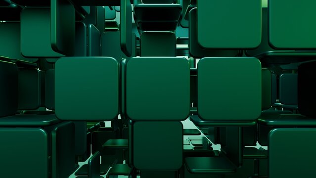 Abstract Green 3D Cube Grid Blocks Geometric Technology Background For Data Networks