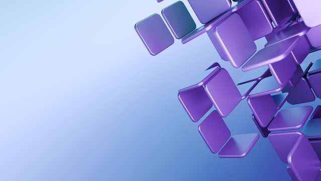 Abstract Purple Floating 3D Cubes Geometry Background With Copy Space For Technology