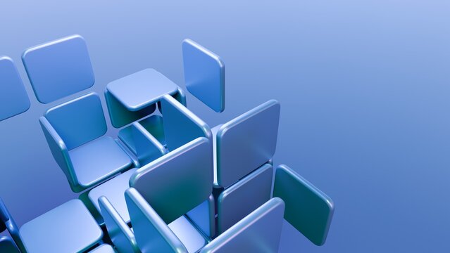 Abstract Blue 3D Floating Cubes Geometry Background With Copy Space For Digital Technology