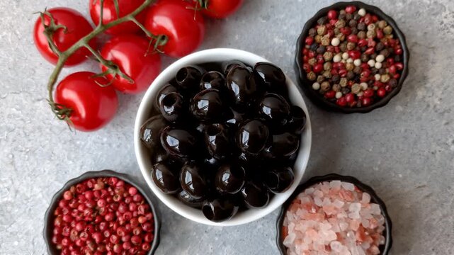 Black canned olives without pits for salads and snacks. Black olives without pits as a food background for your design