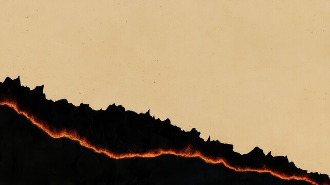 Bright line of fire on a dark rocky surface against a light background shows contrast and movement in a unique setting