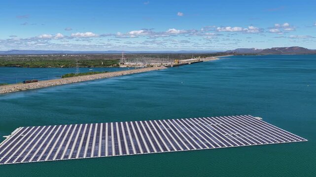 Sobradinho Dam In Sobradinho Bahia Brazil. Solar Panels Soaking Up Sunlight Producing Clean Energy. Tropical Eco Tourism. Rainforest Landscape. Sobradinho Bahia.