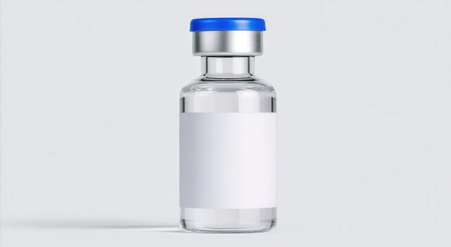 Vial with a blue cap on a plain background during daylight hours showing no label information