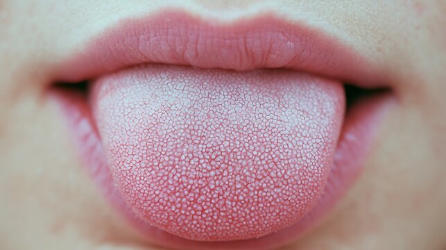Close-up of human tongue showing texture and taste buds