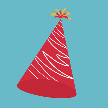 Red party hat with squiggle lines for birthday celebration