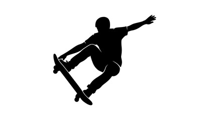 Modern Skateboarder Frontside Grab Silhouette Vector with Minimal Monochrome Style on White Background © Md Humaun