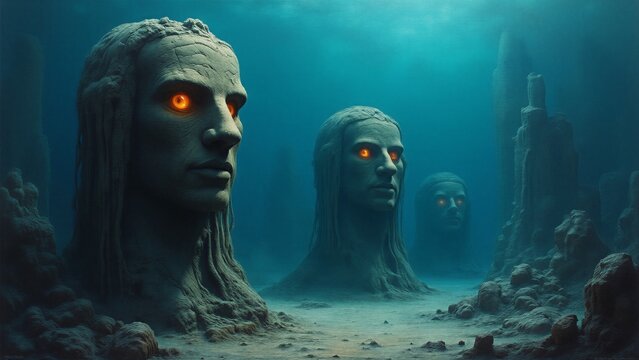 Gigantic stone statues guardin