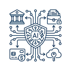 Naklejka premium Artificial Intelligence Cybersecurity Shield Protecting Financial Data and Digital Assets