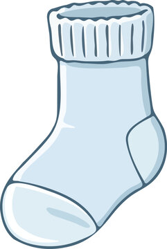 A Soft Blue Baby Sock Illustration with Ribbed Cuff and White Accents