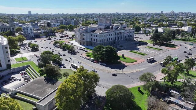 Legislative Palace In Montevideo Maldonado Uruguay. Aerial View Of A High-Rise Buildings And Traffic Showcasing Urban Life. Cities Of The World Landscape. Downtown Cityscape. Montevideo Maldonado.