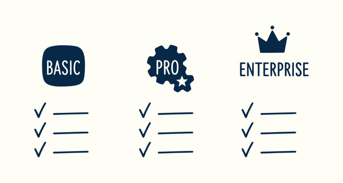 Business Service Plan Comparison with Basic Pro and Enterprise Tiers Hand Drawn Sketch Icon Set