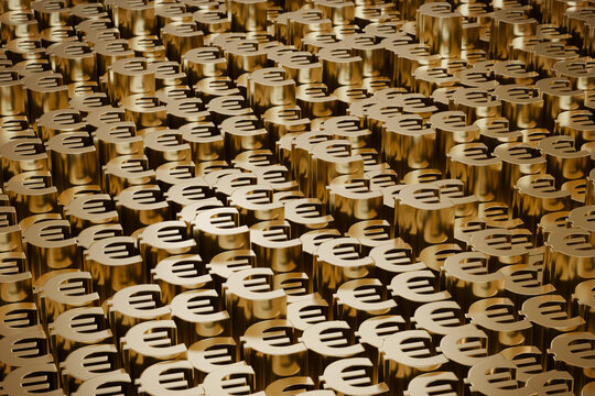 Background of euro currency sign columns. 3d illustration.