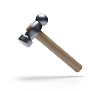 Cartoon-style hammer isolated on white background. 3D illustration.