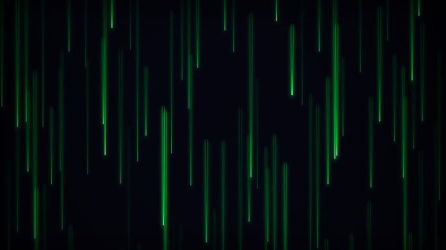 Abstract Digital Green Rain Background with Glowing Vertical Lines