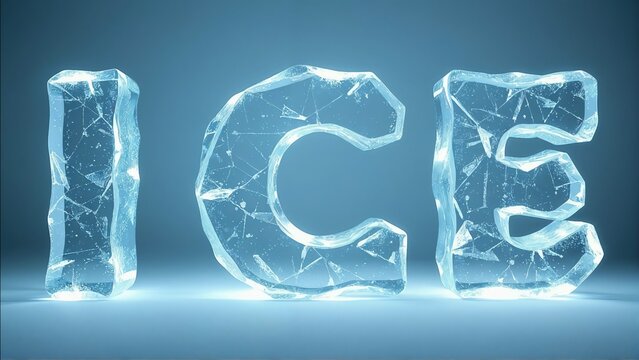 Glowing ice letters on blue background
