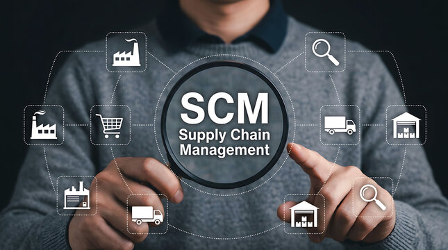 Supply chain management SCM logistics concept business optimization process