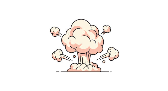Huge cartoon smoke explosion with flying debris and small dust clouds, isolated on a white background.