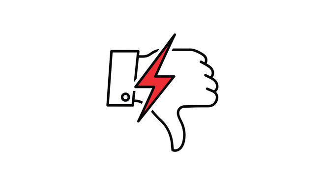 Hand icon showing thumbs down with a red lightning bolt through it indicating dislike or system error.