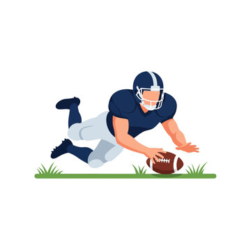 Vector illustration of American football players scrambling for a fumbled ball on the field, athletes diving to recover the pigskin during a high-stakes competitive sports match.