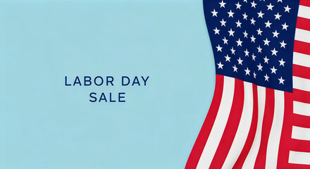Obraz premium American flag waving with Labor Day sale text on a light blue background