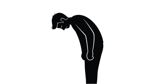 Bent over person vector silhouette against a white background depicting posture and human form silhouette figure body anatomy bent curved slouching