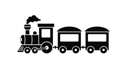 Black silhouette of a steam locomotive with two passenger cars on a white background silhouette train engine railroad transportation vehicle © Creativekhairul02