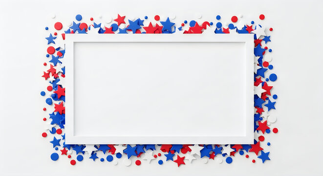 Patriotic stars and circles frame with white space for text on a white background