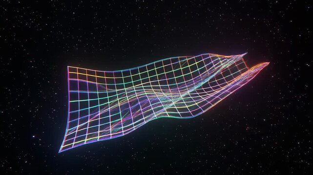 3D animated fish swimming through digital grid tunnel
